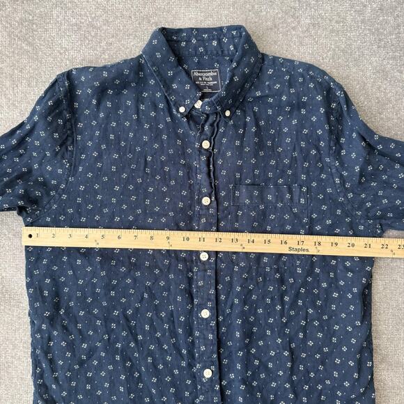 Abercrombie & Fitch Shirt Mens Large Navy Linen Button Down Long Sleeve Floral - Picture 5 of 7